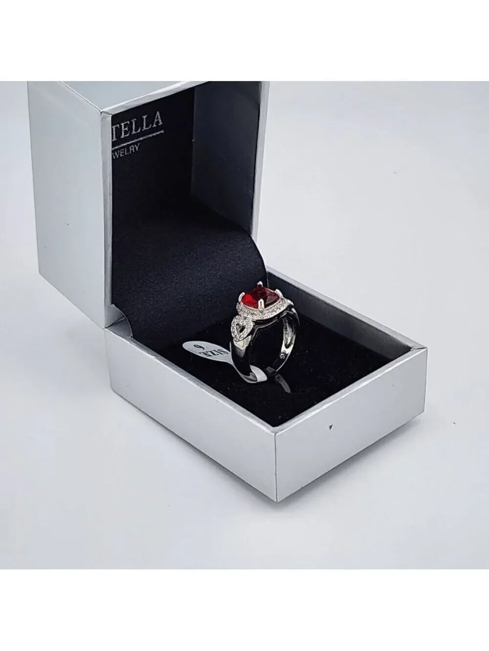 Brand New Gold Plated Red Gemstone double Heart Ring